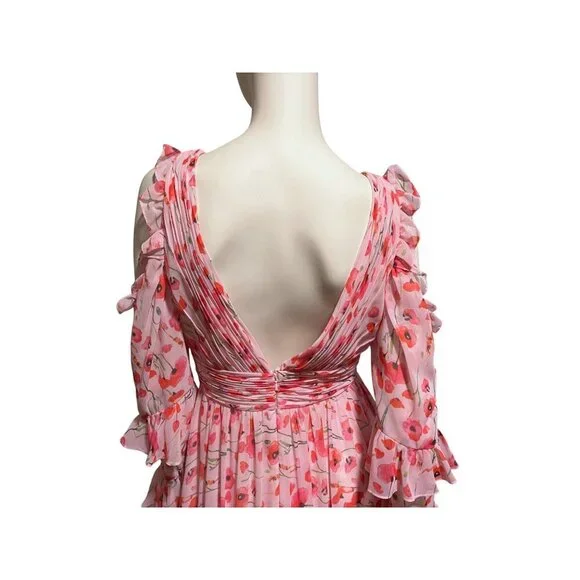 Mac Duggal Ieena Floral Gown 6 Backless Plunge Tiered Ruffled Coquette Twee - Picture 9 of 14